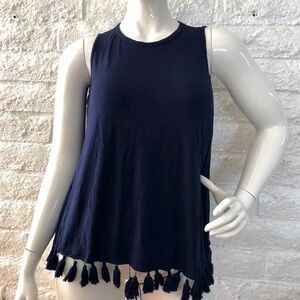 Kim & Cami Navy Tassel-Hem Tank Top